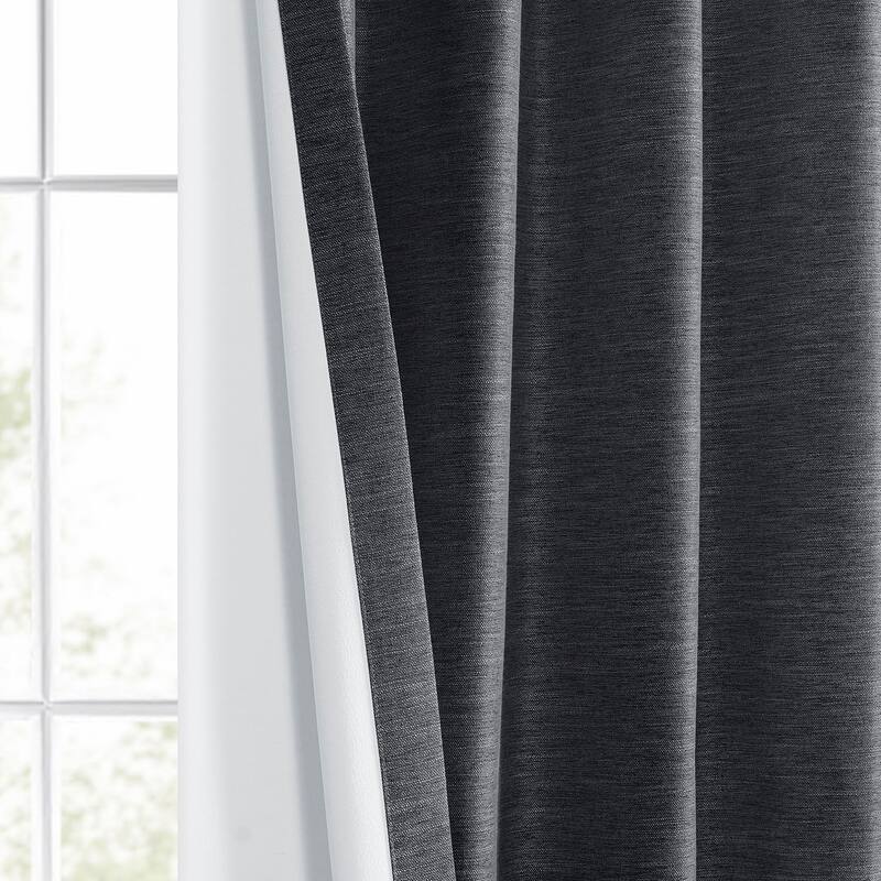 Exclusive Fabrics Boho Chic Faux Linen Blackout Curtains for Bedroom & Living Room Curtains - 2 Panel Drapes