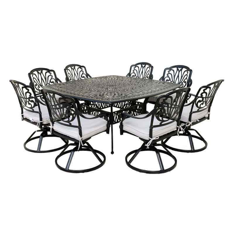 Manasquan 9-piece Gunmetal Aluminum Square Dining Set with Cushioned Swivel Chairs by Havenside Home