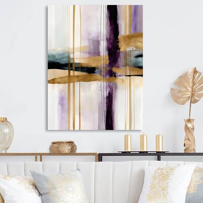 Designart 'Abstract Geode Geometric Purple And Gold I' Modern Geometric Metal Wall Art