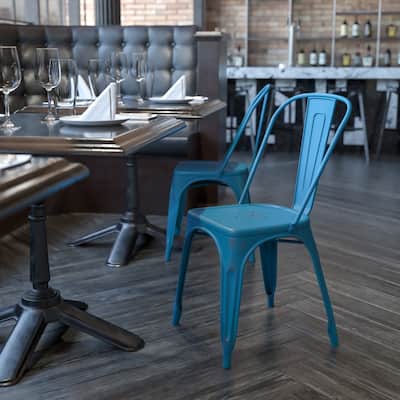 Distressed Metal Indoor-Outdoor Stackable Chair - Kitchen Furniture