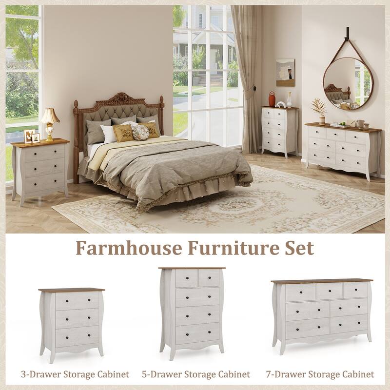 Gymax 2PCS 38'' Farmhouse Chest of Drawers w/ 5 Folding Fabric Drawers