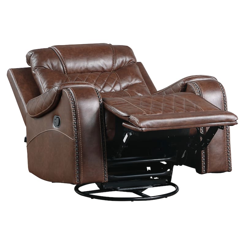 Paul 38 Inch Manual Swivel Glider Recliner Chair, Brown Faux Leather