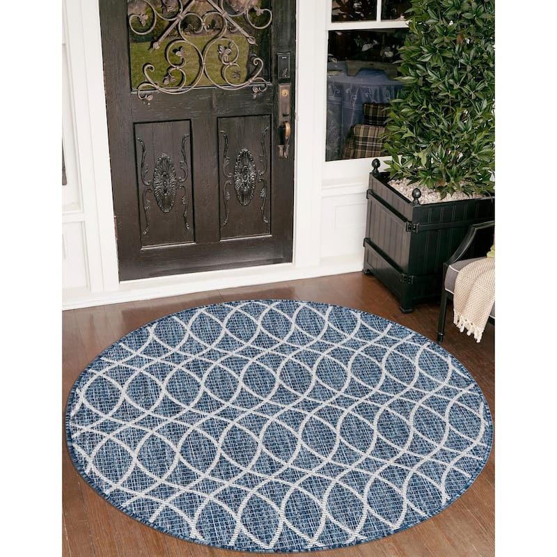 Outdoor Khence Collection Area Rug - Blue - 3' Round