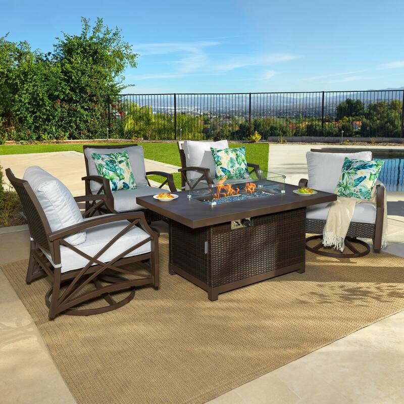 Kinger Home Novi Rattan 5-Piece Outdoor Patio Furniture Set - 52-Inch
