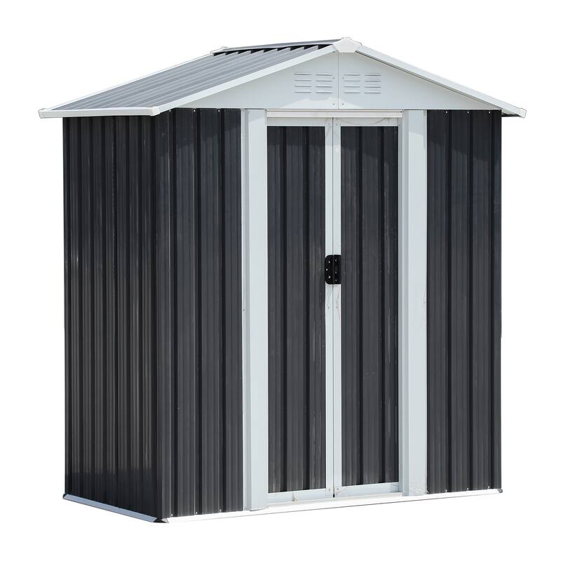 5X3 Feet Dark Grey Outdoor Storage Shed With Aluminum Alloy Frame