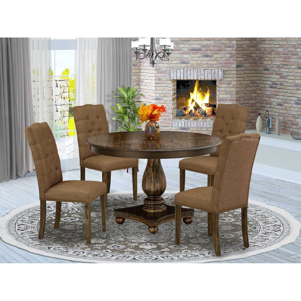 HomeStock 5-Piece Distressed Jacobean Finish Solid Wood Top Dining table with 4 Chairs