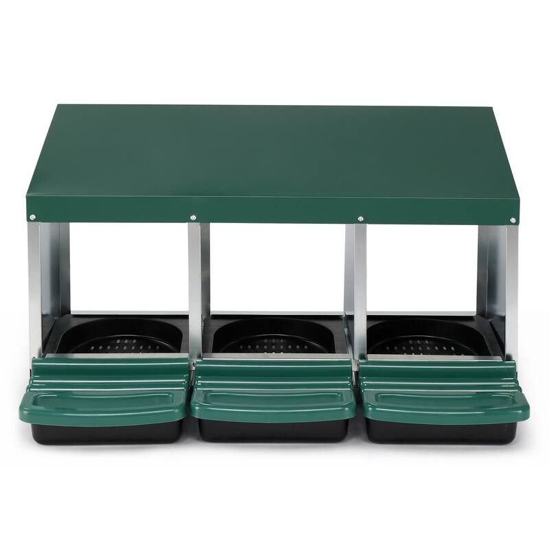 3 Compartment Chicken Egg Nesting Box with Roll Out Plastic Baskets for Hens