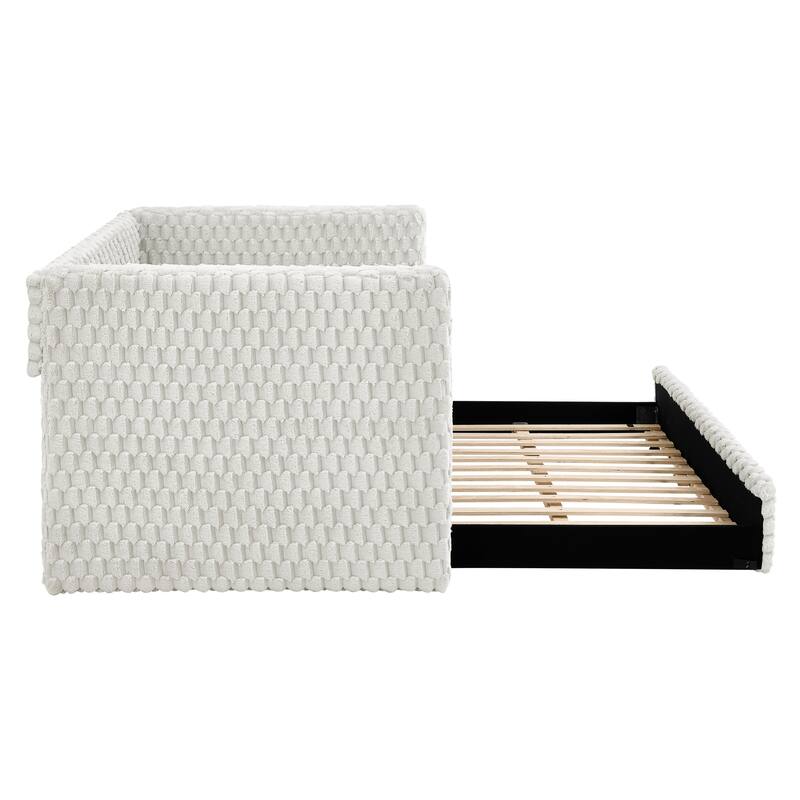 Daybed, Upholstered sofa bed,The bottom pulls out to form a bed ,Plaid corduroy fabric