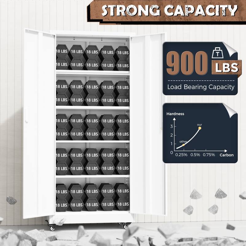 Tall Garage Storage Rolling Tool Cabinet with Locking Doors and Adjustable Shelves for Garage, Home Office, School