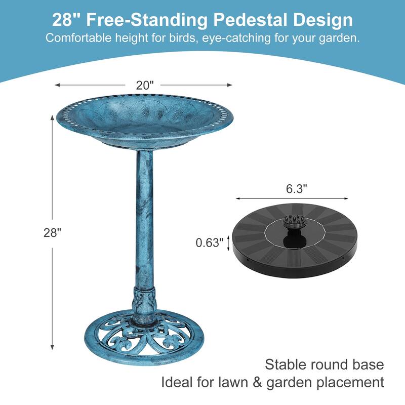 Javlergo 28" Pedestal Outdoor Bird Bath with Solar Powered Fountain for Outside Vintage Bronze Polyresin Lightweight