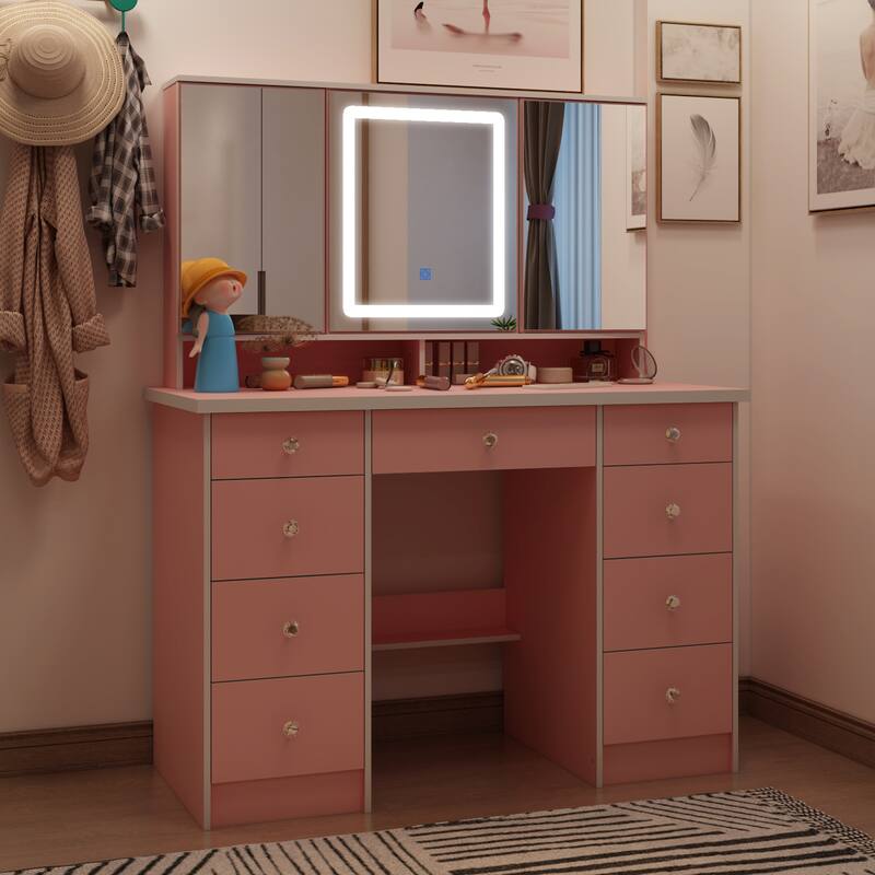 Vanity Desk with Mirror and Lights, Large Makeup Vanity Dressing Table