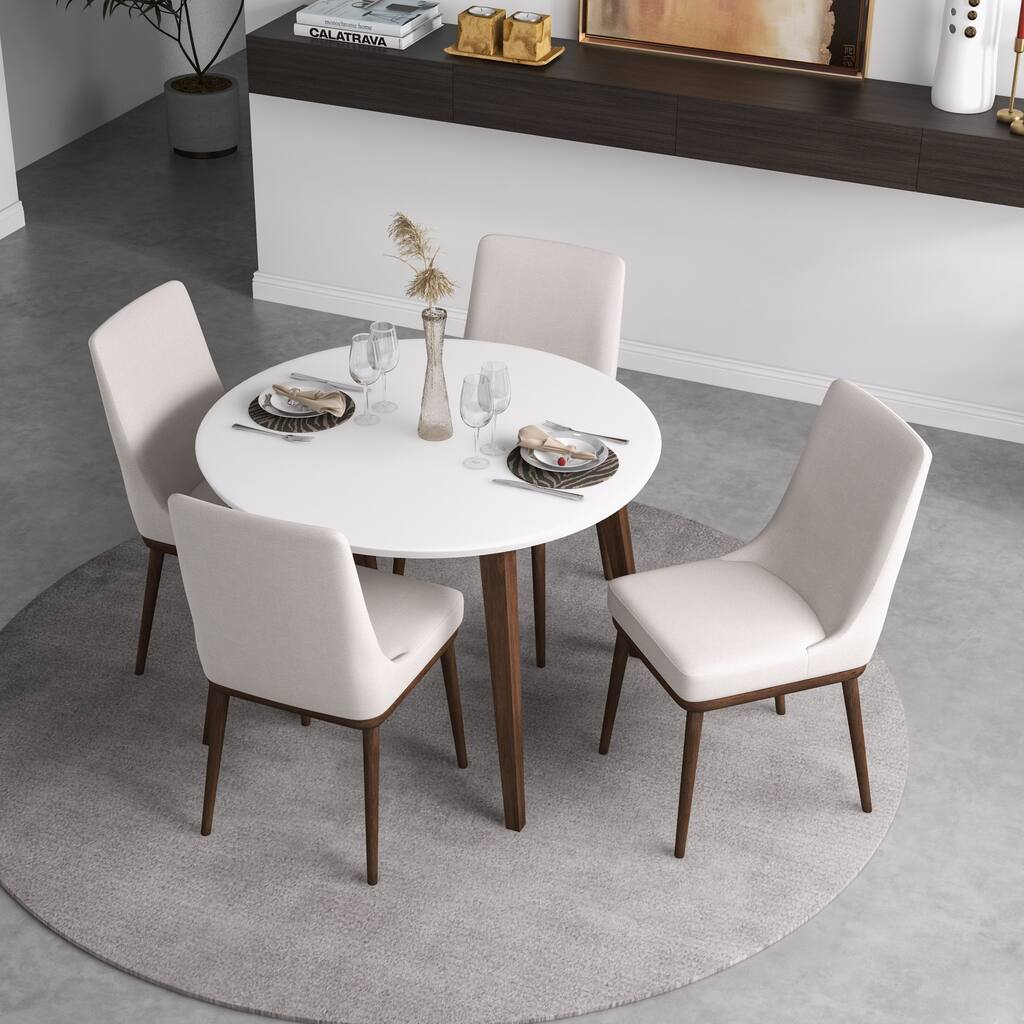 Hesther Mid Century Modern Style Solid Wood White Top Round Dining Table