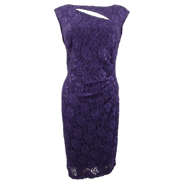 connected sequined lace cutout sheath dress