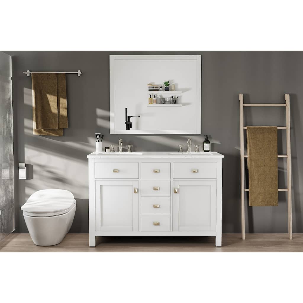 Artemis 44" White DS Bath Vanity with Carrara Style Man-Made Stone Top - 44