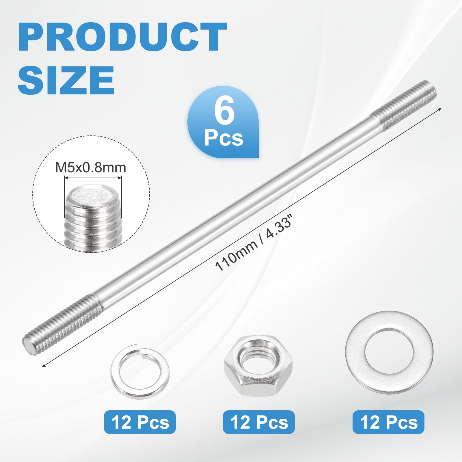 Double Ended Stud Screws,304 Stainless Steel Rod with Nut Washer