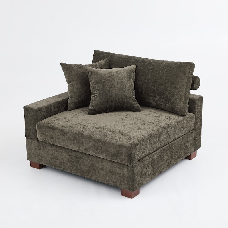 41" W Modern Chenille Corner Arm Accent Chair Sectional Module with Pillows