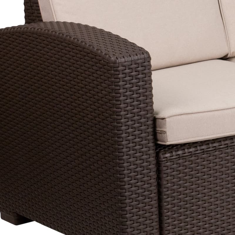 Faux Rattan Sofa with All-Weather Cushions
