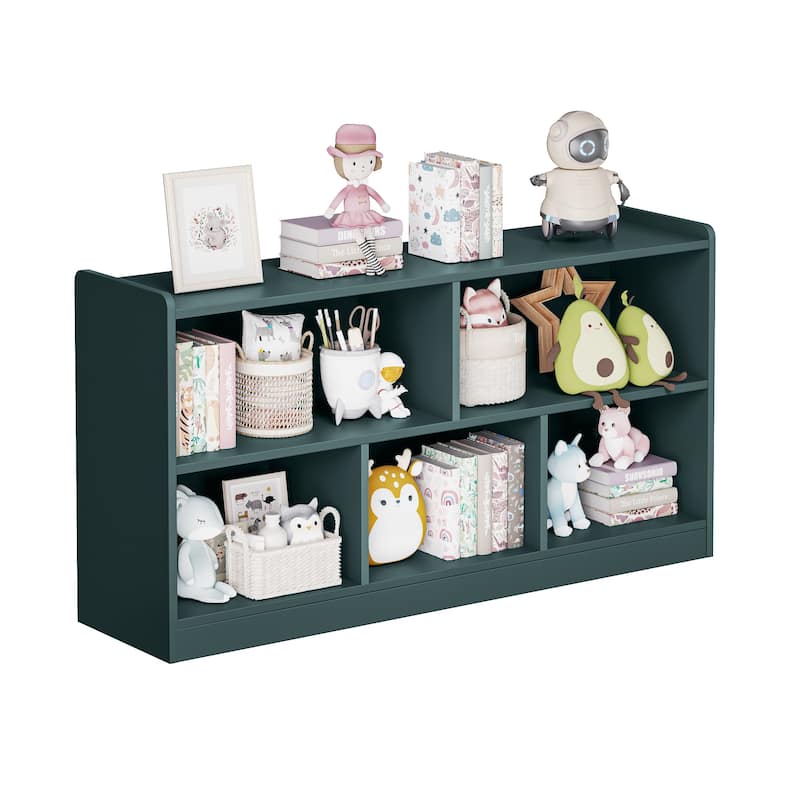 Wooden Storage Cabinet with 5 Sections, Montessori Kids Bookshelf and Toy Organizer for Nursery, Playroom & Classroom