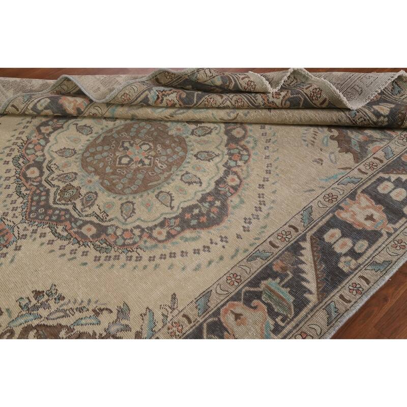 Distressed Tabriz Persian Antique Area Rug Living Room Wool Carpet - 6'4" x 9'2"