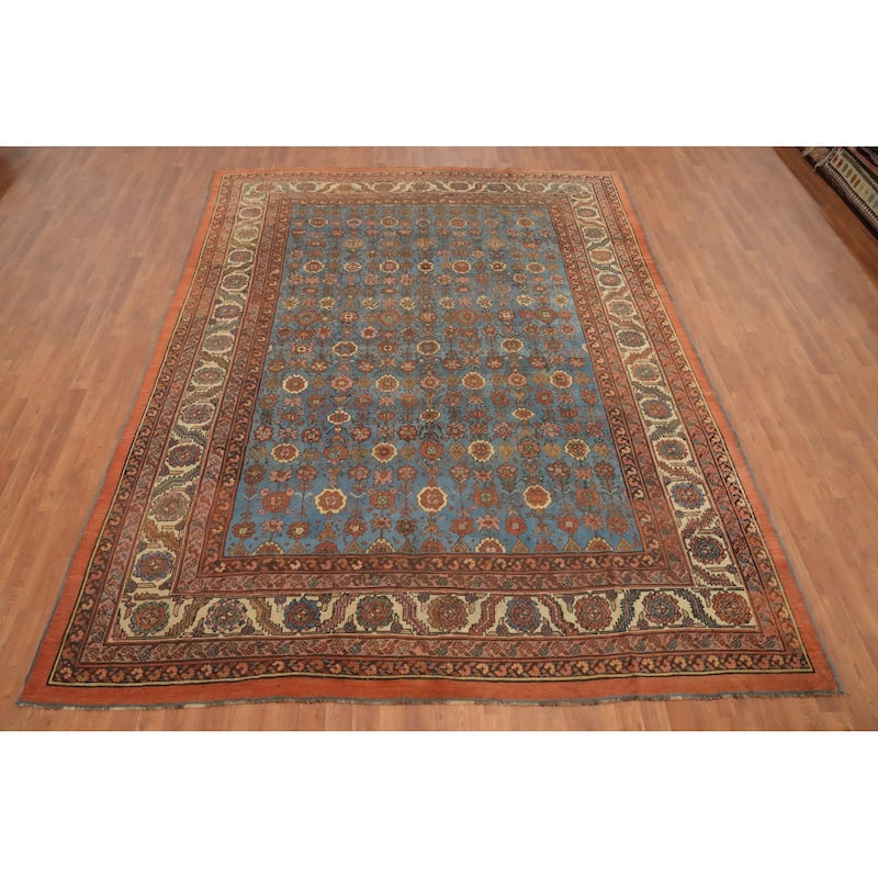 Hand Knotted Oriental 100% Wool Carpet Traditional Floral Navy Blue & Blues Heriz (serapi) Area Rug - 10' 10'' X 8' 6''