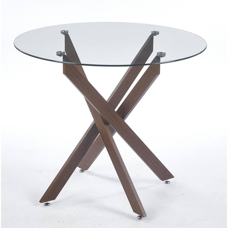 GDFStudio - Willowridge Modern Contemporary 35.4" Metal Frame Round Tempered Glass Dining Table with Cross Metal Base