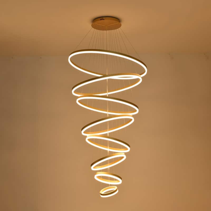 Modern LED Ring Chandelier - Remote Control Dimmable Pendant Lights for High Ceilings, Foyers & Living Rooms