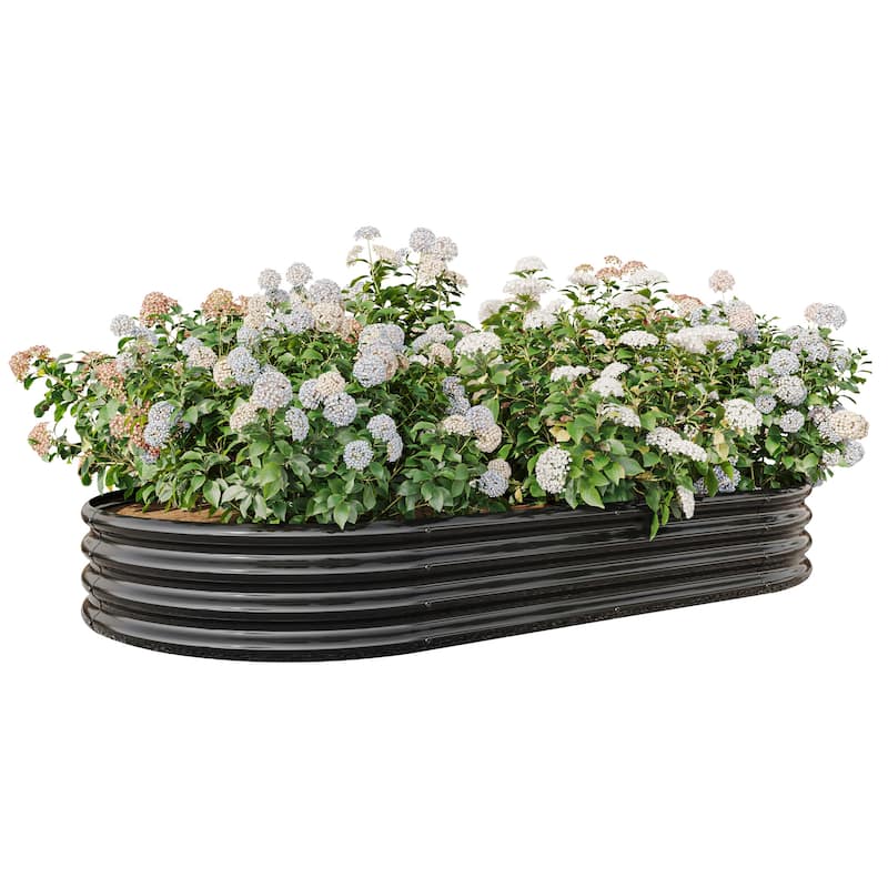 Anmytek Corrugated Metal Raised Garden Bed Oval Planter Outdoor Patio Backyard Gardening