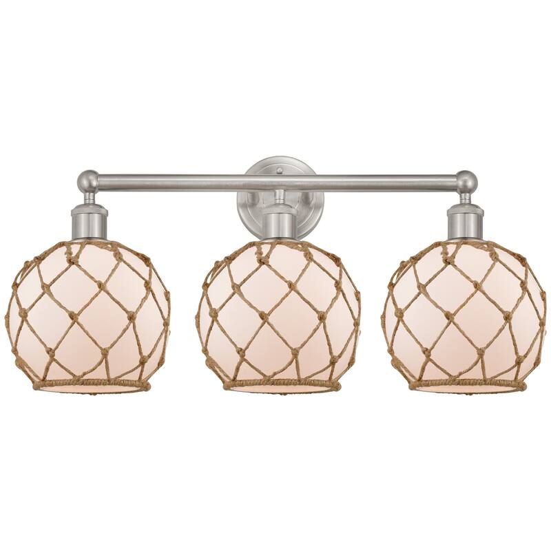 Innovations Lighting 616-3W-13-26 Farmhouse Rope Vanity Farmhouse Rope - Brushed Satin Nickel / White Glass with Brown Rope