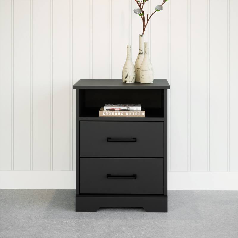 Prepac Rustic Ridge Farmhouse Nightstand Bedside Table, Nightstand for Bedroom, End Table with 2 Drawers and Open Shelf