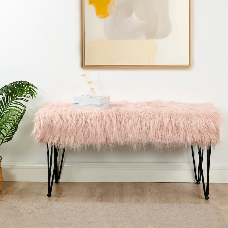 Home Soft Things Mongolian Fauxfur Ottoman 46"x16"x22" with Table Legs