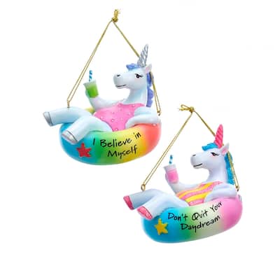 Unicorns Believe Daydream Pool Floatie Christmas Holiday Ornaments Set of 2 - Multi