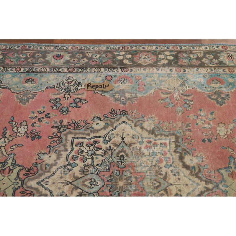 Pink Tabriz Persian Vintage Area Rug Hand-Knotted Wool Carpet - 6'6" x 10'4"