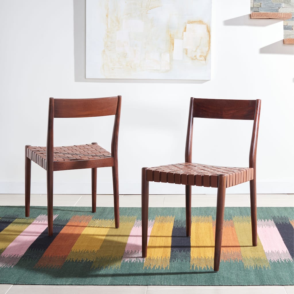 SAFAVIEH Myrle Leather Dining Room Chair (Set of 2) - 18.5" W x 20" L x 31.5" H - 19Wx20Dx32H