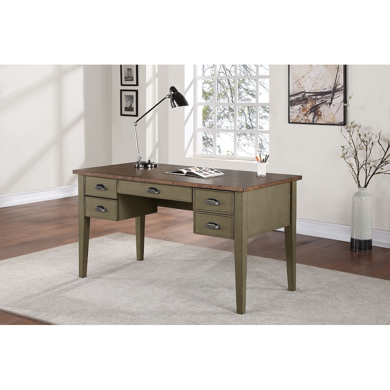 Farmhouse Half Pedestal Executive Desk, Writing Table, Office Desk, Blue