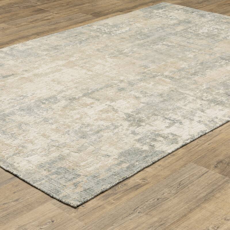 Somerset Textured Abstract Slate/ Beige Hand-made Wood Blend Area Rug