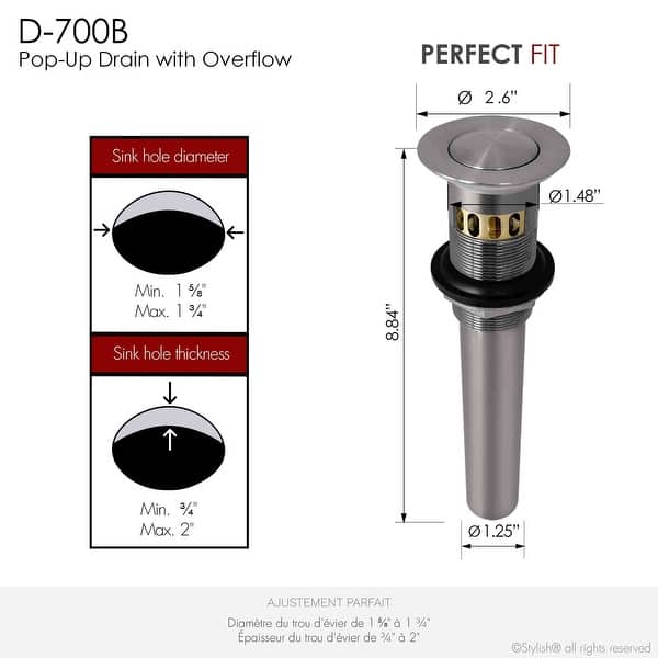 STYLISH Pop-Up Bathroom Sink Drain with Overflow D-700