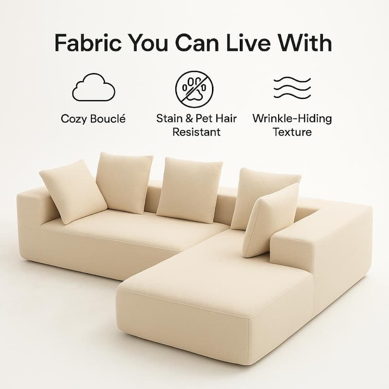 L-Shaped Modular Sectional Sofa, Full Foam Compressed Deep Seat Sofa, Upholstered Corner Sofa with 5 Throw Pillows