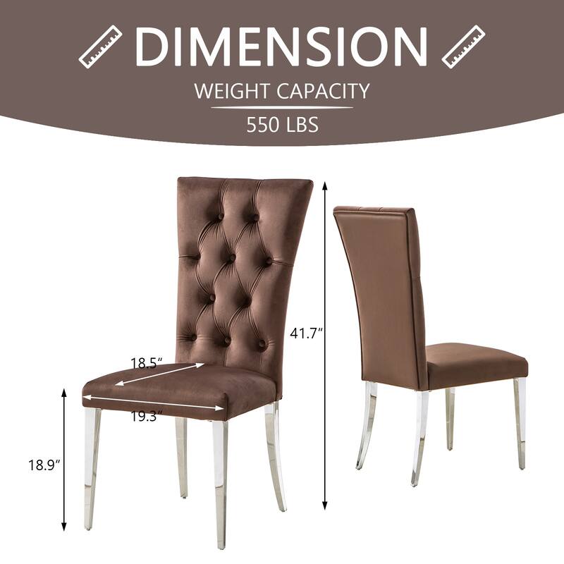 Velvet Tufted Upholstered Dining Room Chairs in Buttons Tufted High Back and Mirror Stainless Steel Legs