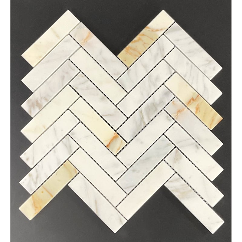 Calacatta Gold 1 x 4 Marble Harringbone Wall and Floor Mosaic - Case (10 Sheets)
