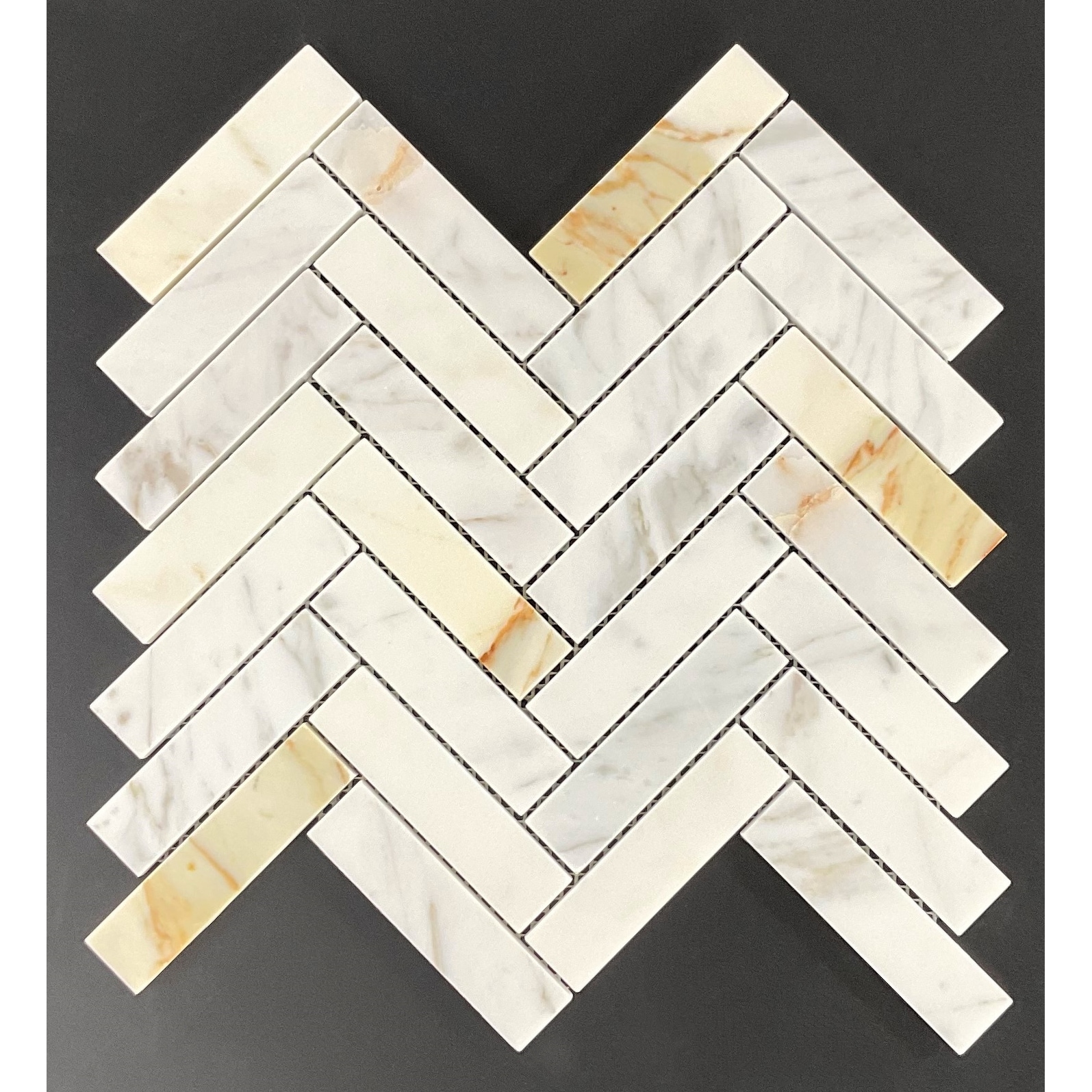 Calacatta Gold 1 x 4 Marble Harringbone Wall and Floor Mosaic - Case (10 Sheets)