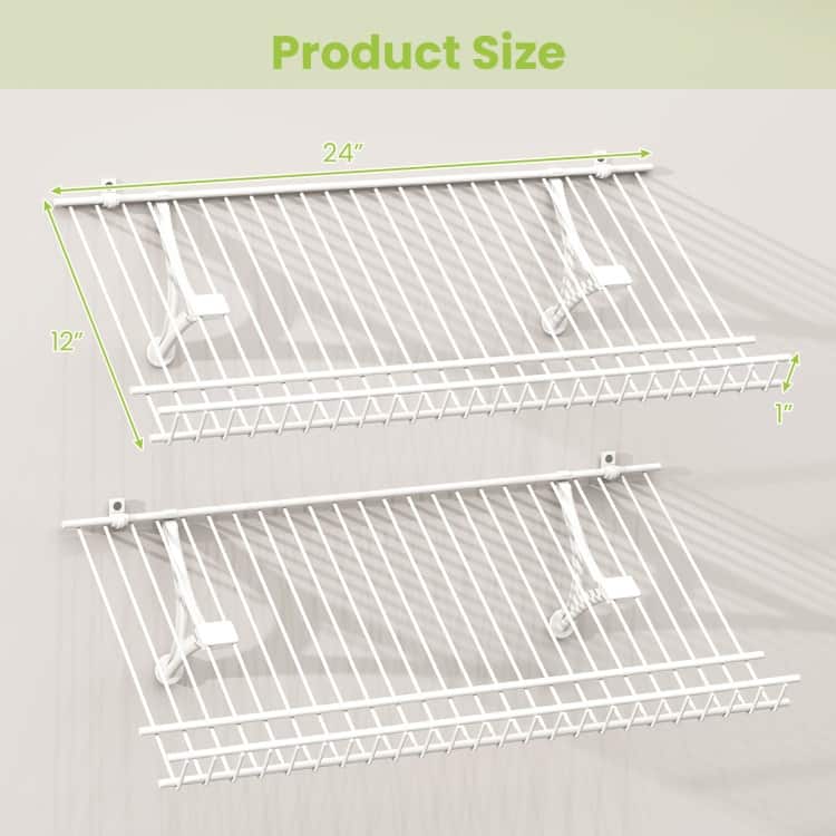 White Metal Wall-Mounted Shelves with Heavy-Duty Brackets and Edge Protection - 24" x 12" x 1"