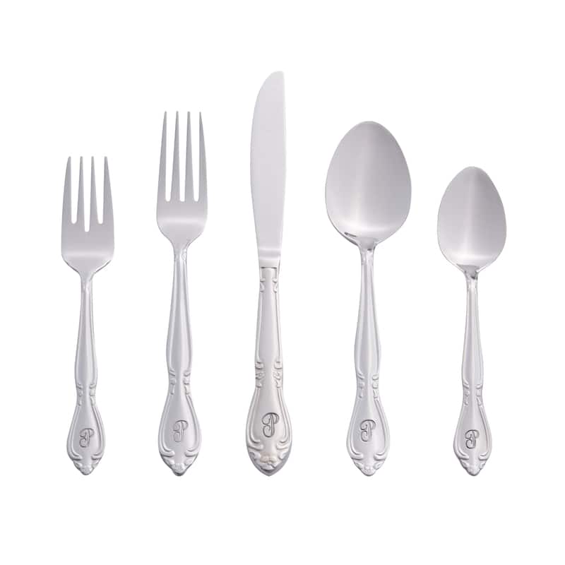 RiverRidge Rose Flatware 46-Piece Monogrammed and Non-Monogrammed Stainless Steel Silverware Set for 8