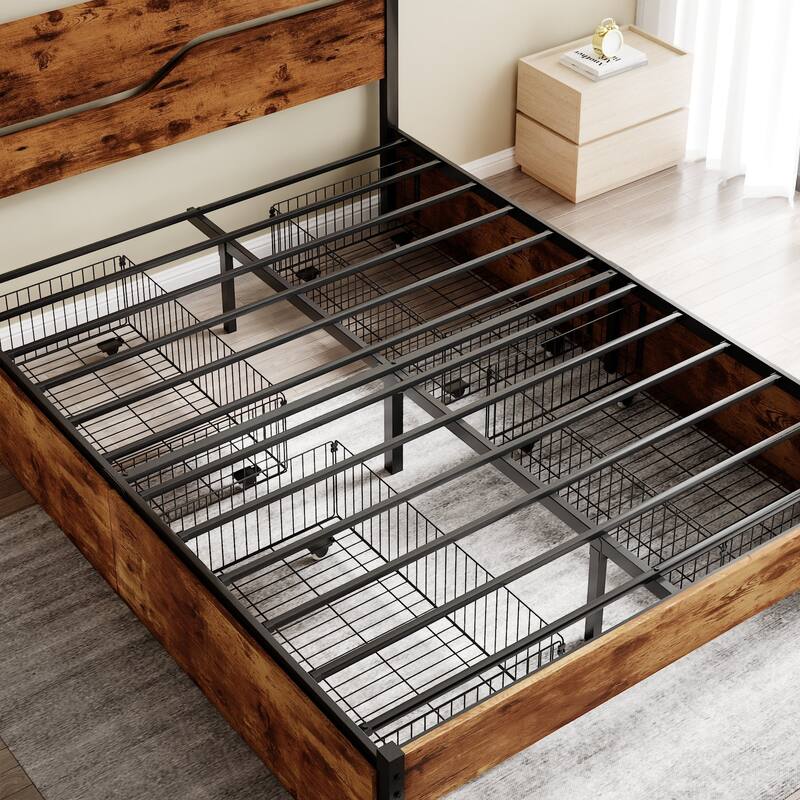 VECELO Upholstered Platform Bed Frame with 4 Storage Drawers, Full/Queen Size