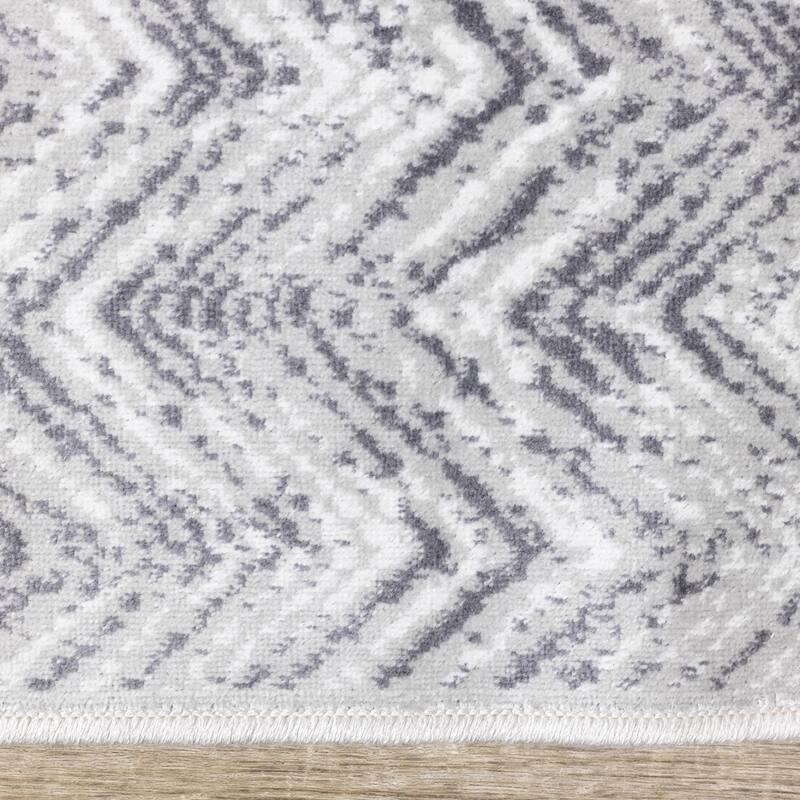 Victoria Collection - White/Grey Distressed Zig Zags Rug