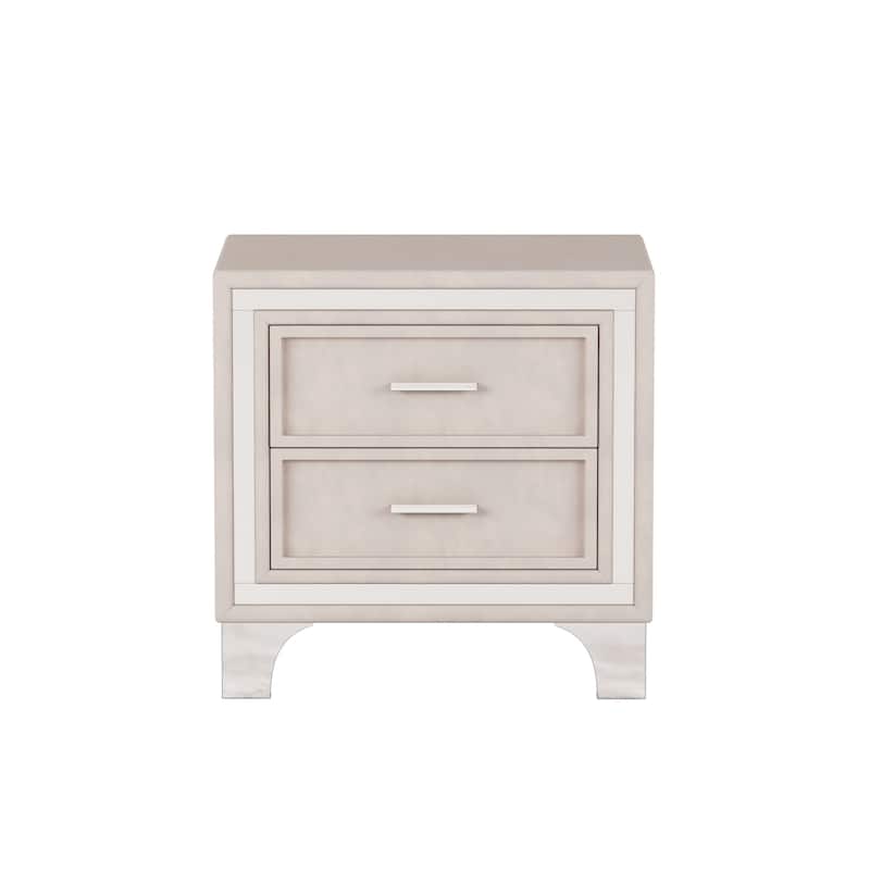 Velvet 2 Drawers Nightstand with Glitter Strip Decor and Metal Legs