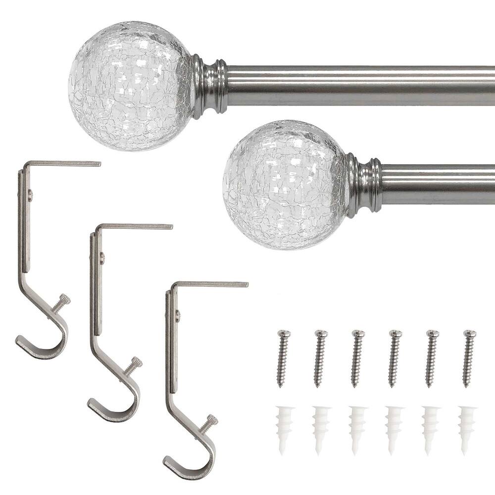 Lumi 3/4" Single Curtain Rod Set Brushed Nickel- Crackled Ball finials