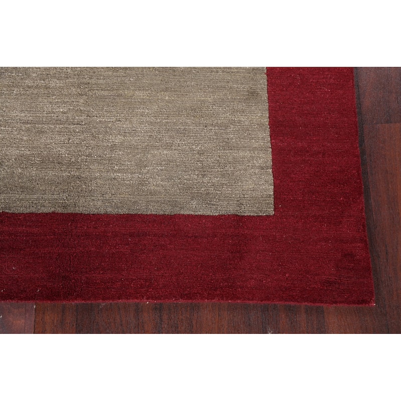 Vegetable Dye Bordered Nepalese Modern Oriental Wool Area Rug Handmade - 4'1" x 6'0"