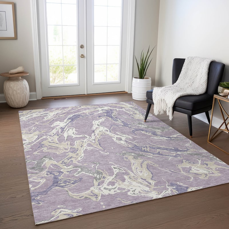 Machine Washable Indoor/ Outdoor Modern Wave Chantille Rug - Lavender - 8' x 10'
