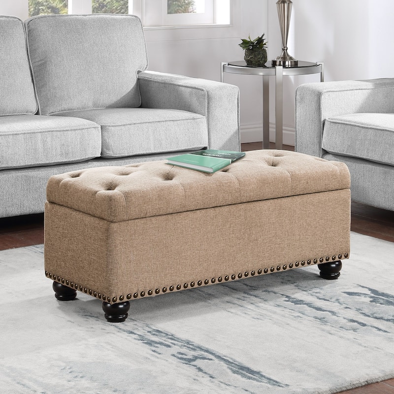 Functional Storage Ottoman Bench with Comfortable Cushion Top and Spacious Hidden Storage Compartment