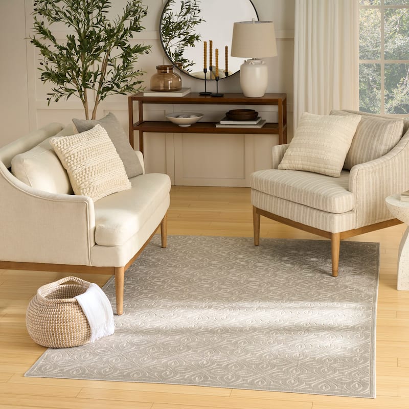 Nourison Washable Charm Indoor only Floral Area Rug - Silver/Ivory - 4' x 6'